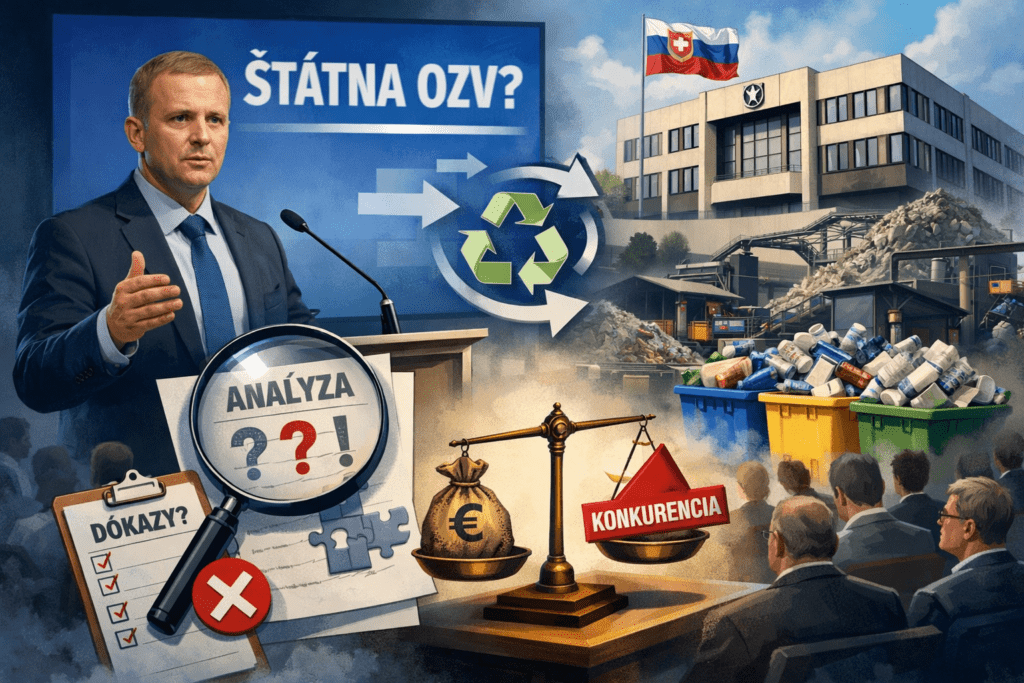 Ilustrácia štátnej OZV – odpadové hospodárstvo, triedený zber, Environmentálny fond a analýza systému